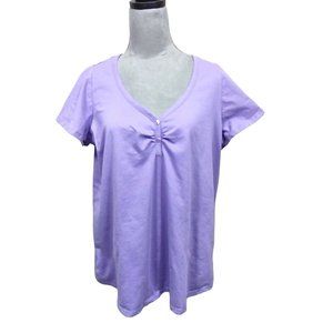 Roamans Plus Top Light Purple V-Neck Faux Button Tee Womens Size 14/16